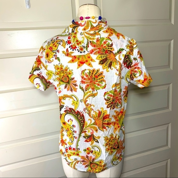 KAREN Scott Colorful 100% Cotton Floral Paisley Shirt Earth Tones Sz M - Picture 7 of 9
